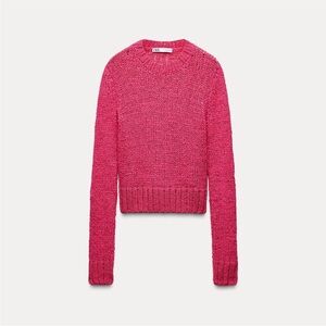 Zara Hot Pink Textured Knit Sweater Crew Neck – Size L